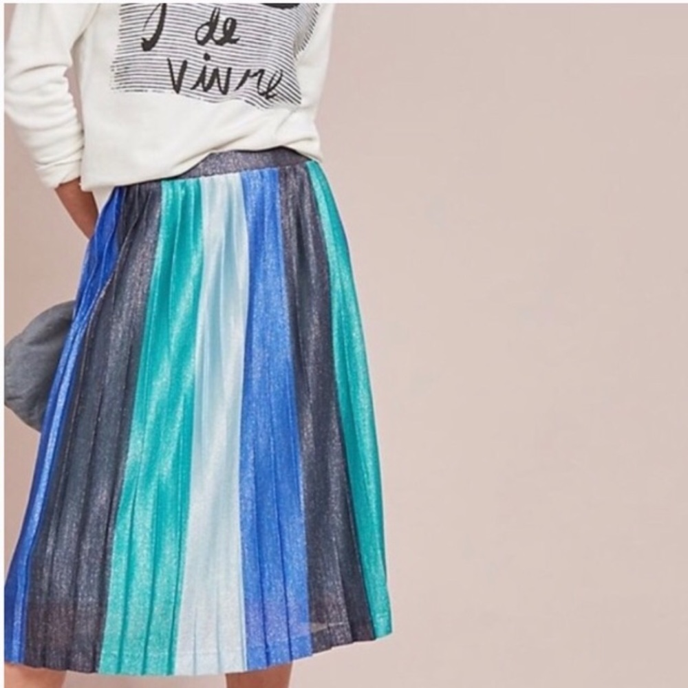 Maeve Anthropologie pleated multicolored metallic skirt size medium NOWT